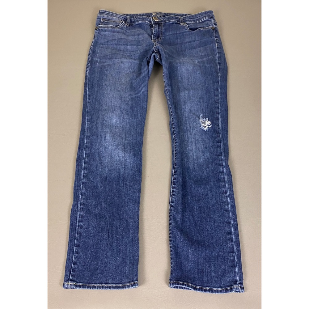 Kut from the Kloth Jeans Women's Size 12 Blue Straight Leg Denim Distressed